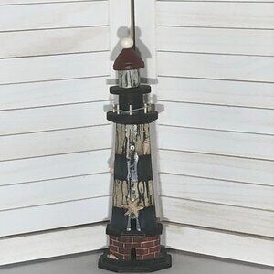 Vintage Nautical Lighthouse Wood Figurine Red White